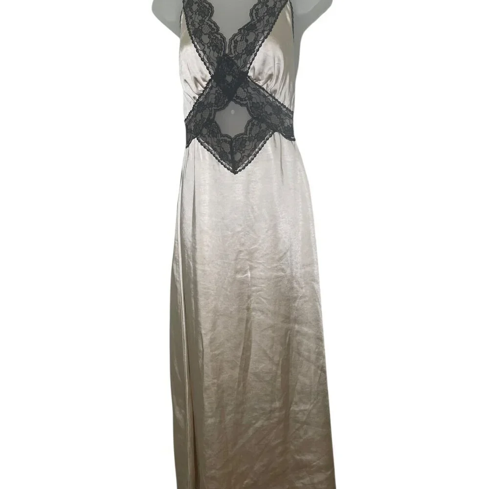 O.P.T. Athina Dress XS Ivory Slip Gown with Black Lace NWT